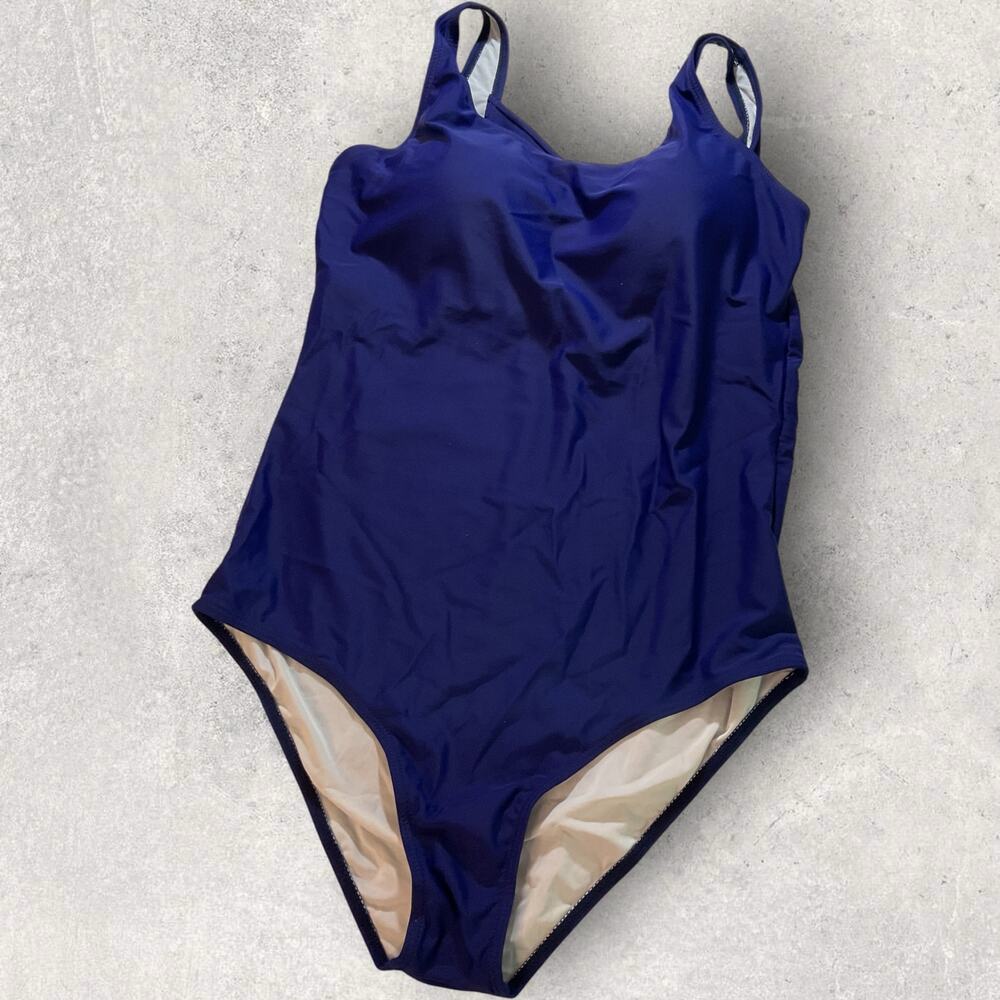 Womens Size Large Navy Blue One Piece Swimsuit Scoop Neck Swimwear - Picture 2 of 7